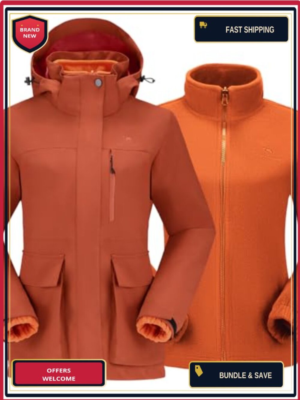 Women's 3-in-1 Ski Jacket Waterproof Windproof with Removable Fleece Inner